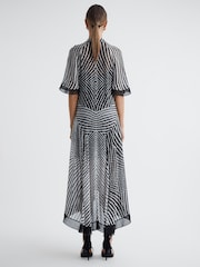 Reiss Black/White Anaya Check Removable Neck Tie Midi Dress - Image 5 of 5