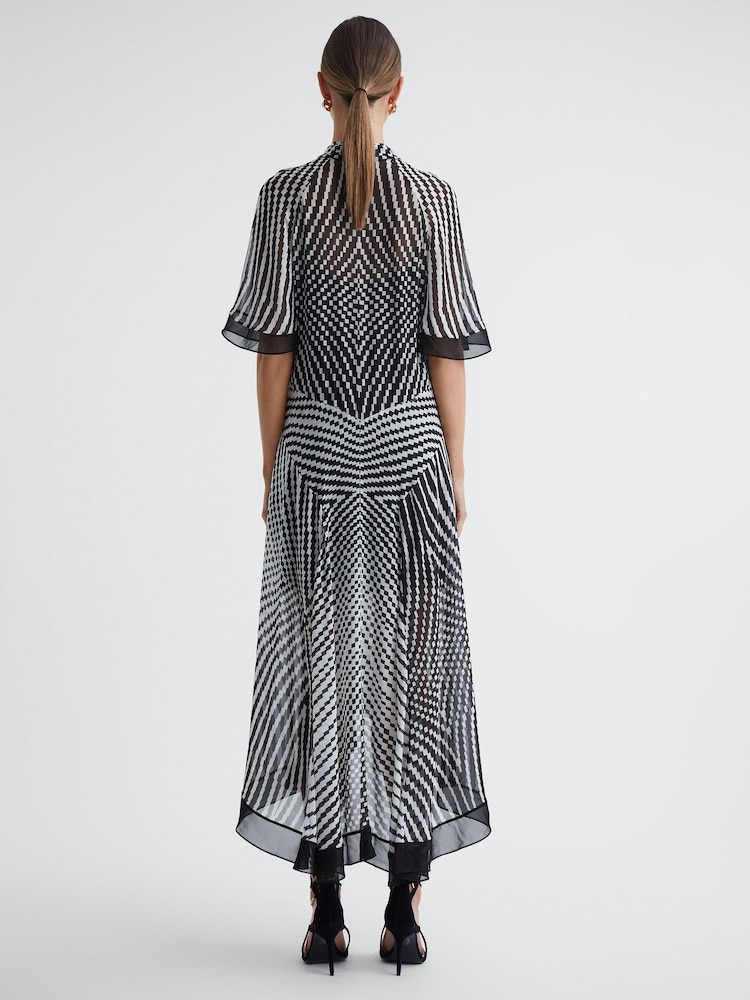 Reiss Black/White Anaya Check Removable Neck Tie Midi Dress - Image 5 of 5