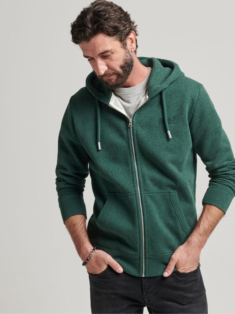 Superdry Campus Green Marl Vintage Logo Embossed Zip-Up Hoodie - Image 1 of 6