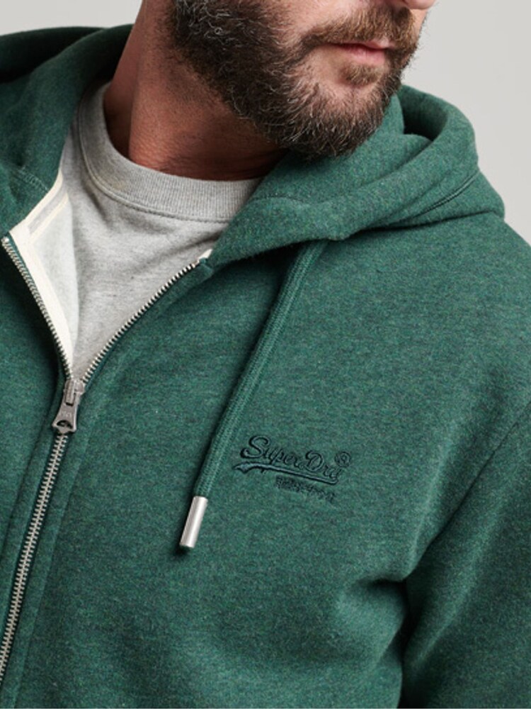 Campus vert chiné - Sweat zippé Superdry logo vintage en relief à capuche - Image 5 of 6