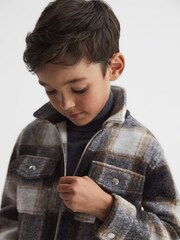 Reiss Charcoal Angelo 4-9 yrs Checked Zip Up Overshirt - Image 4 of 6