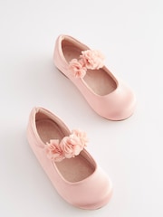 Pink Stain Resistant Satin Standard Fit (F) Bridesmaid Collection Corsage Mary Jane Occasion Shoes - Image 1 of 4