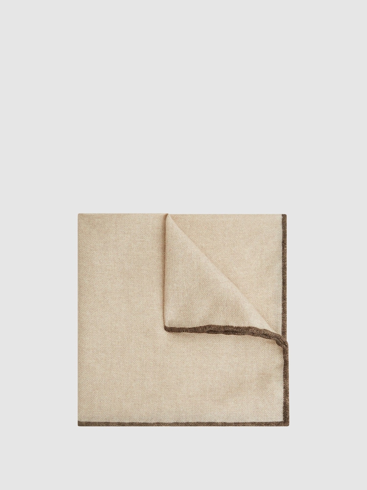 Reiss Oatmeal Halley Wool-Silk Blend Pocket Square - Image 1 of 5