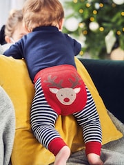 JoJo Maman Bébé Red Christmas Cotton Blend Stripe Baby Leggings - Image 1 of 5