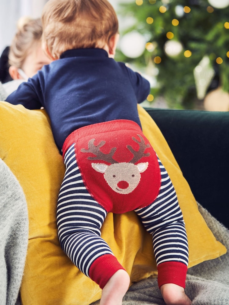 JoJo Maman Bébé Red Christmas Cotton Blend Stripe Baby Leggings - Image 1 of 5