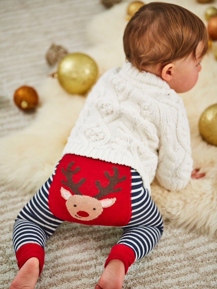 JoJo Maman Bébé Red Christmas Cotton Blend Stripe Baby Leggings - Image 2 of 5