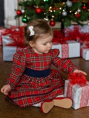 Emile Et Rose Red Tartan Christmas Dress & Tights - Image 1 of 3