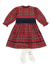 Emile Et Rose Red Tartan Christmas Dress & Tights - Image 2 of 3