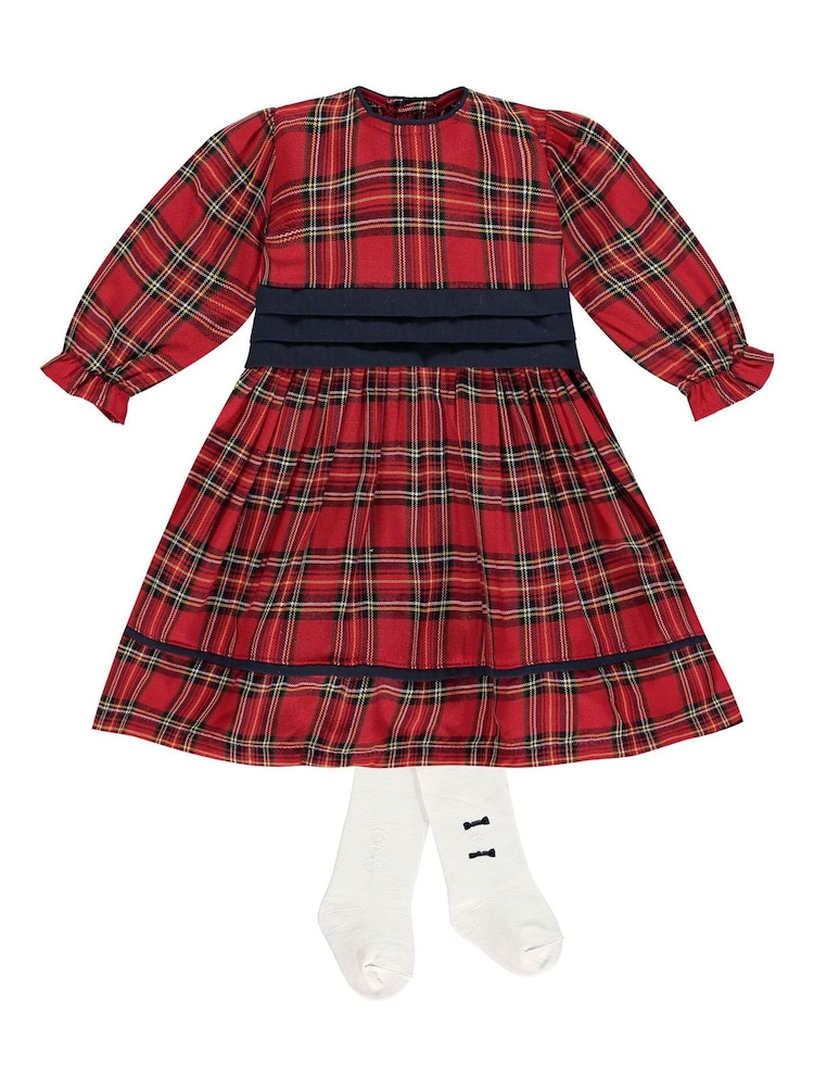 Emile Et Rose Red Tartan Christmas Dress & Tights - Image 2 of 3