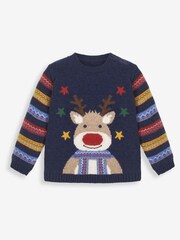 JoJo Maman Bébé Navy Reindeer Jumper - Image 1 of 6