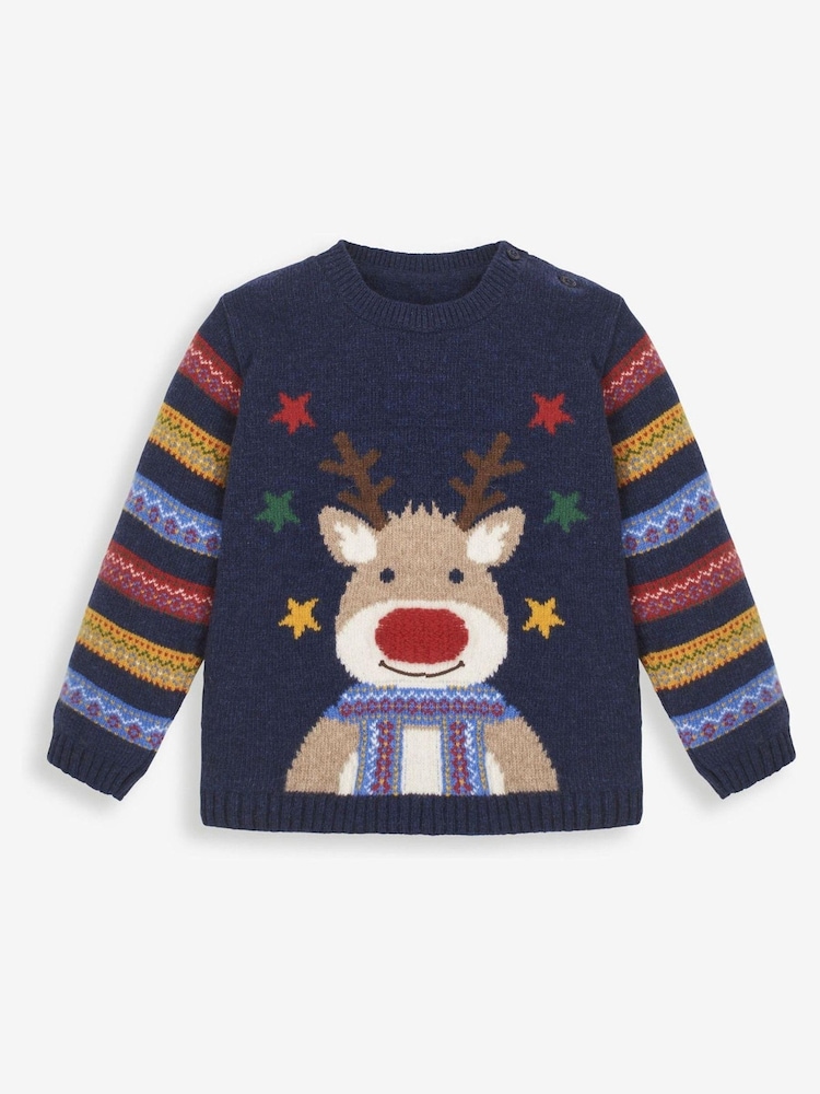 JoJo Maman Bébé Navy Reindeer Jumper - Image 1 of 6