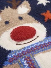 JoJo Maman Bébé Navy Reindeer Jumper - Image 2 of 6
