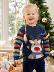 JoJo Maman Bébé Navy Reindeer Jumper - Image 3 of 6