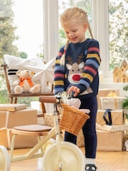 JoJo Maman Bébé Navy Reindeer Jumper - Image 4 of 6