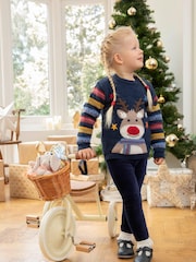 JoJo Maman Bébé Navy Reindeer Jumper - Image 5 of 6