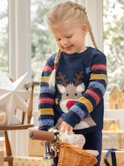JoJo Maman Bébé Navy Reindeer Jumper - Image 6 of 6
