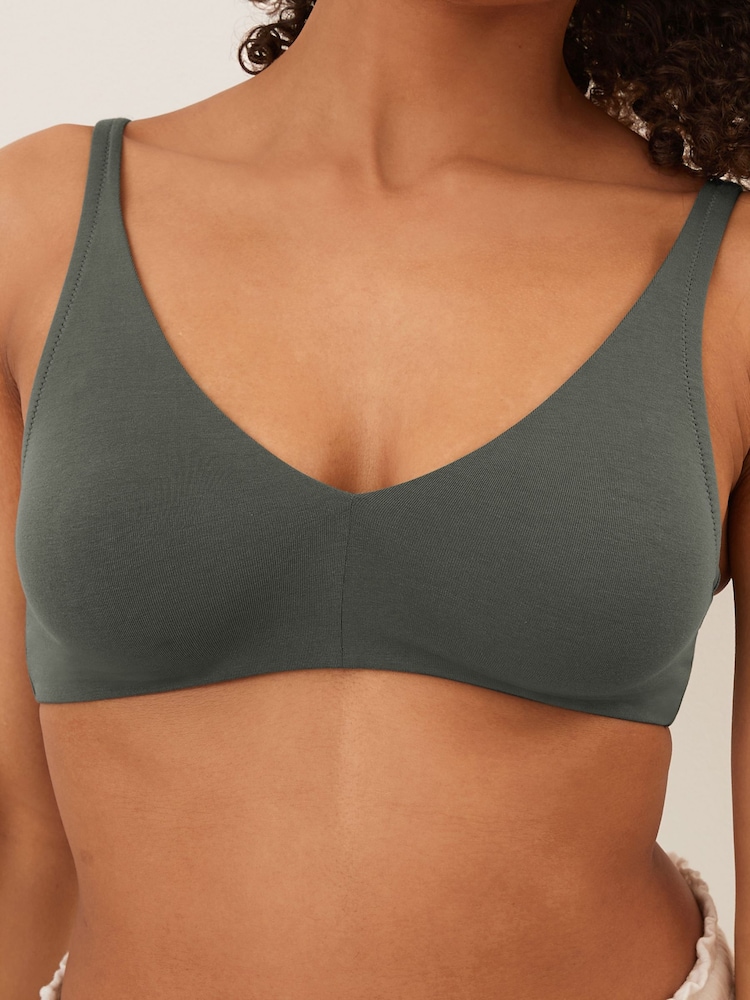 Green/Pink/Cream Non Pad Non Wire Cotton Blend Bras 3 Pack - Image 4 of 9