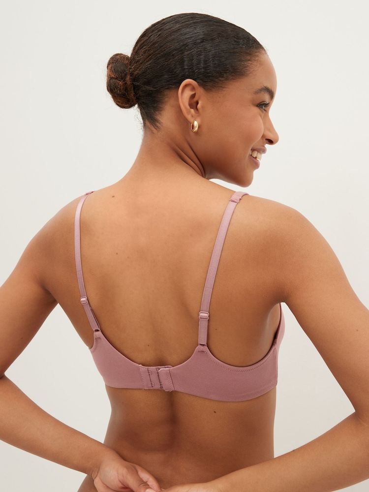Green/Pink/Cream Non Pad Non Wire Cotton Blend Bras 3 Pack - Image 7 of 9