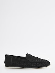 Black Woven Detail Contrast Sole Loafers - Image 2 of 6