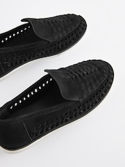 Black Woven Detail Contrast Sole Loafers - Image 3 of 6