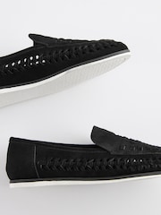 Black Woven Detail Contrast Sole Loafers - Image 4 of 6