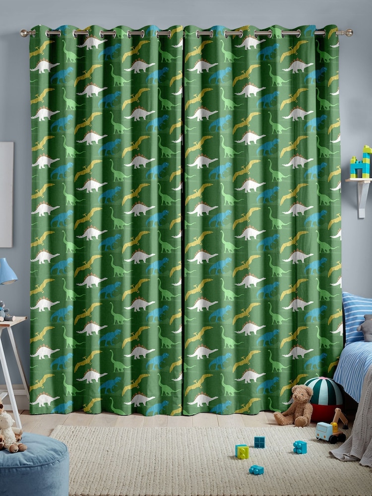 Green Kids Multi Dino Made To Measure 100% Cotton Curtains - Image 2 of 9