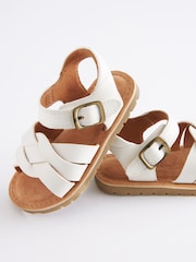 White Leather Standard Fit (F) Leather Woven Ankle Strap Sandals - Image 4 of 8