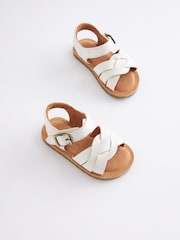 White Leather Standard Fit (F) Leather Woven Ankle Strap Sandals - Image 5 of 8