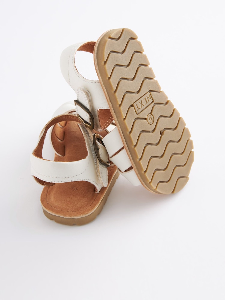 White Leather Standard Fit (F) Leather Woven Ankle Strap Sandals - Image 8 of 8