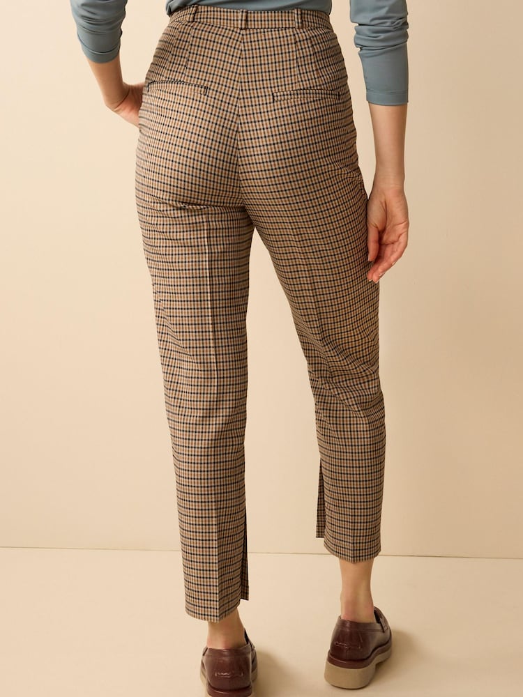 Stein/Natur kariert - Tailored Hose in Slim Fit mit hoher Taille - Bild 2 von 4
