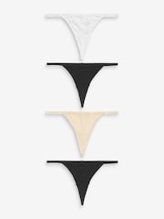 Black/White/Nude G-String Cotton Rich Knickers 4 Pack - Image 1 of 7