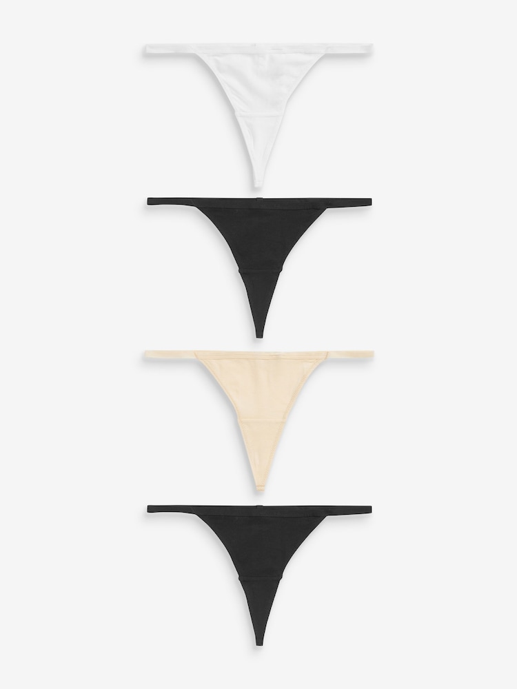 Black/White/Nude G-String Cotton Rich Knickers 4 Pack - Image 1 of 7