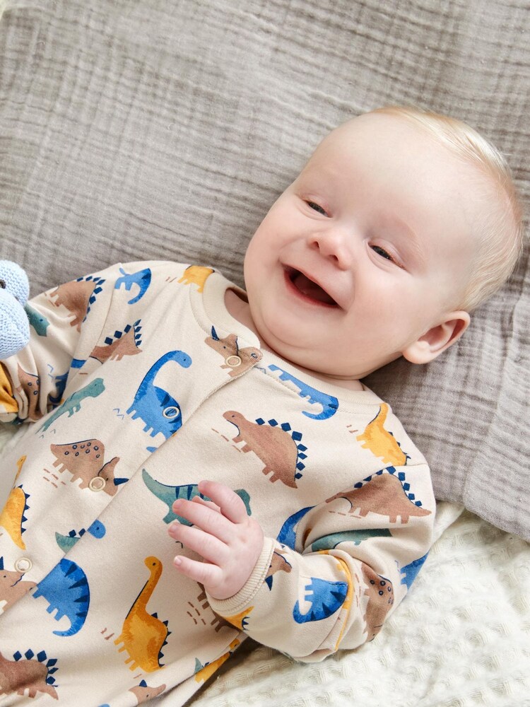 JoJo Maman Bébé Stone Dinosaur Print Sleepsuit - Image 3 of 3
