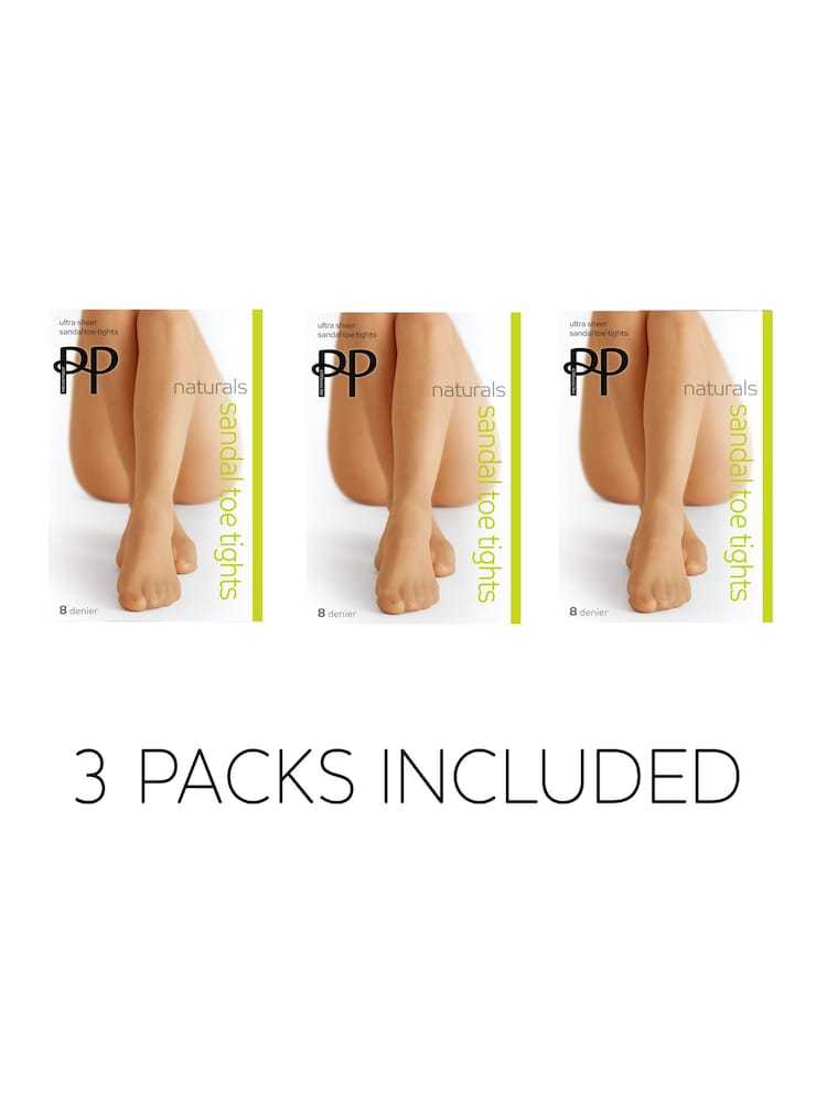 Pretty Polly 3 Pack Slightly Sunkissed 8 Denier Naturals Sandal Toe Tights - Image 7 of 7