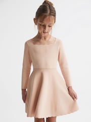 Reiss Pale Pink Marnie Junior Square Neck Knitted Dress - Image 1 of 1