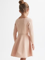Reiss Pale Pink Marnie Junior Square Neck Knitted Dress - Image 4 of 5