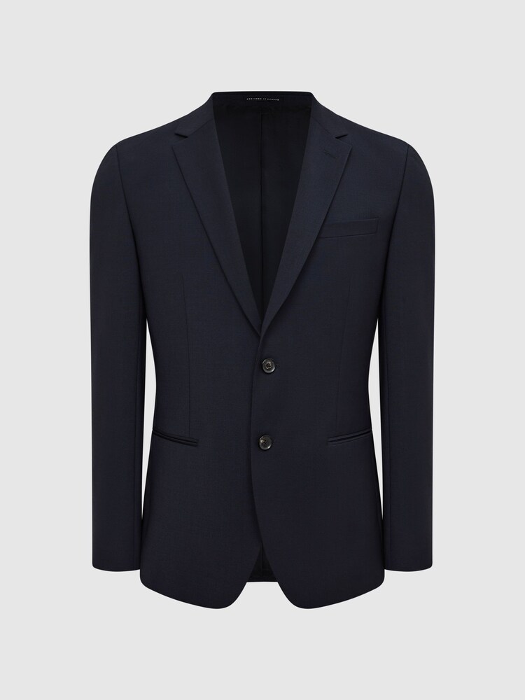 Reiss Navy Pray Slim Fit Single Breasted Wool Blazer - Image 2 of 5