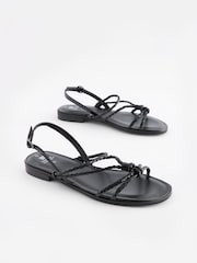 Черный - Кожаные сандалии с плетеными ремешками Forever Comfort® - Изображение 3 из 6