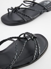 Черный - Кожаные сандалии с плетеными ремешками Forever Comfort® - Изображение 4 из 6