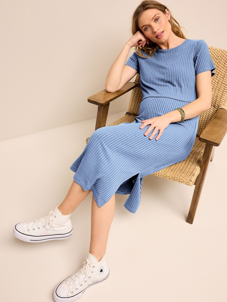 Light Blue Maternity Nursing Short Sleeve Dress - Image 1 of 1