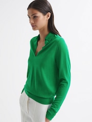 Reiss Green Candise Collared Knitted Jumper - Image 1 of 7