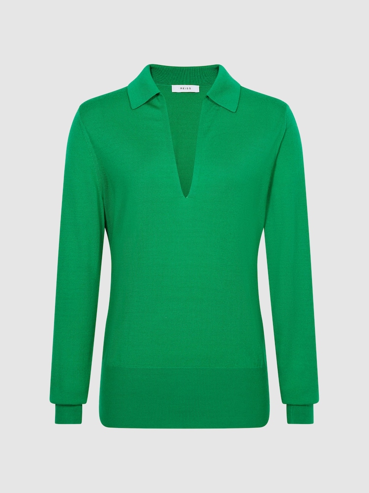 Reiss Green Candise Collared Knitted Jumper - Image 2 of 7