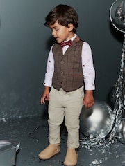 Tan Brown Check Waistcoat, Shirt & Bow Tie Set (3mths-7yrs) - Image 2 of 9