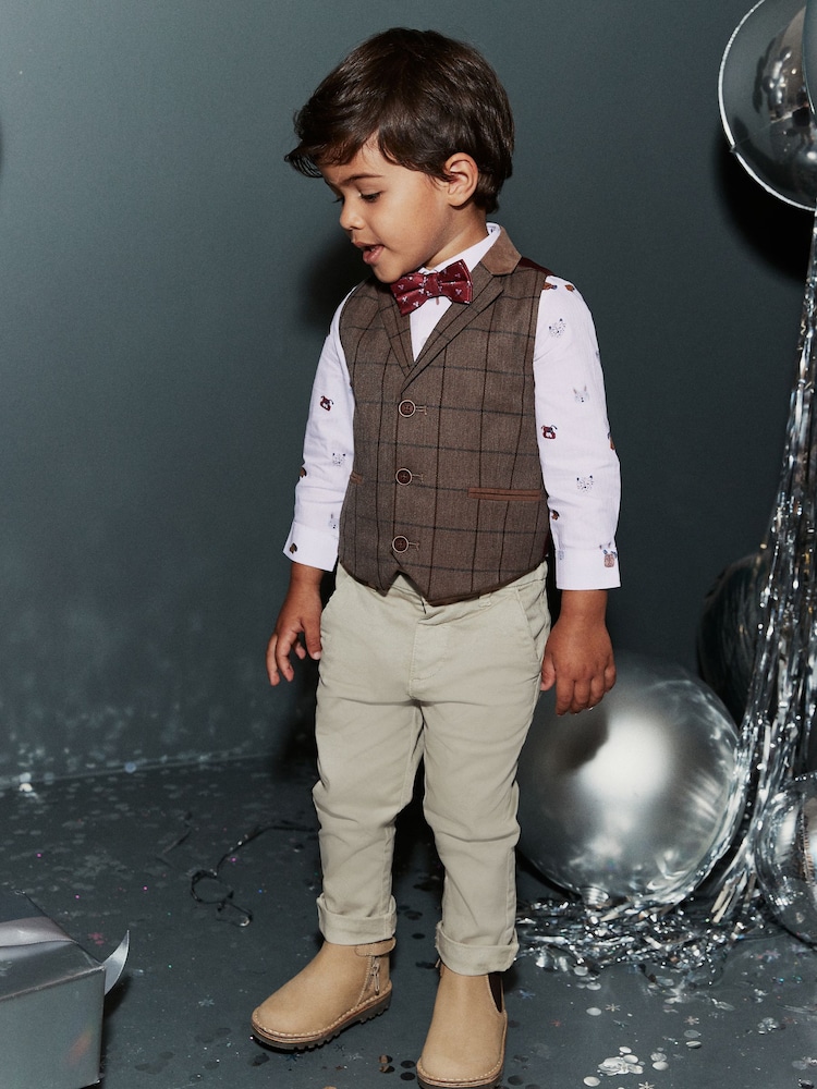 Tan Brown Check Waistcoat, Shirt & Bow Tie Set (3mths-7yrs) - Image 2 of 9