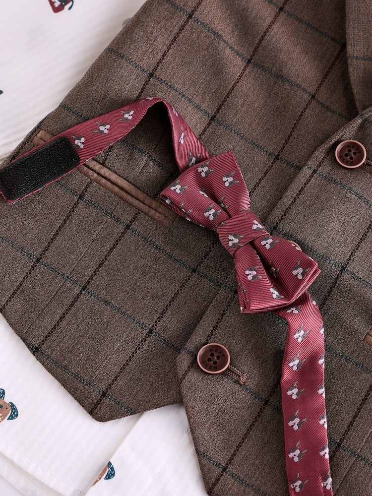 Tan Brown Check Waistcoat, Shirt & Bow Tie Set (3mths-7yrs) - Image 9 of 9 Tan Brown Check Waistcoat, Shirt & Bow Tie Set (3mths-7yrs) - Image 9 of 9