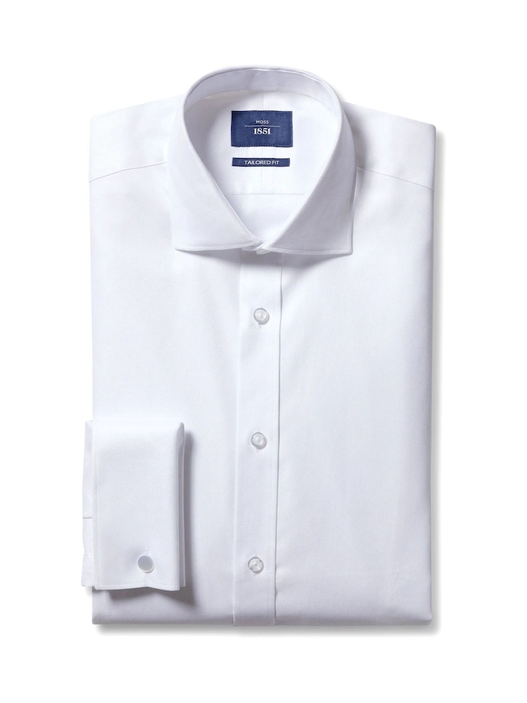 MOSS White Tailored 100% Cotton Double Cuff Twill Shirt - Image 2 of 5