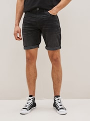Washed Black Slim Stretch Denim Shorts - Image 1 of 4