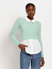 River Island Green Fluffy Hybrid 100% Cotton Top - Image 1 of 5