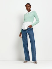 River Island Green Fluffy Hybrid 100% Cotton Top - Image 3 of 5