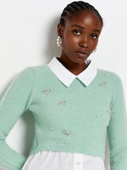 River Island Green Fluffy Hybrid 100% Cotton Top - Image 4 of 5